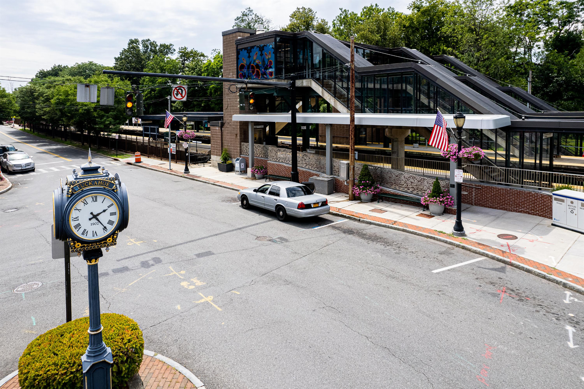 Crestwood Metro-North station entrance with the historic Tuckahoe clock